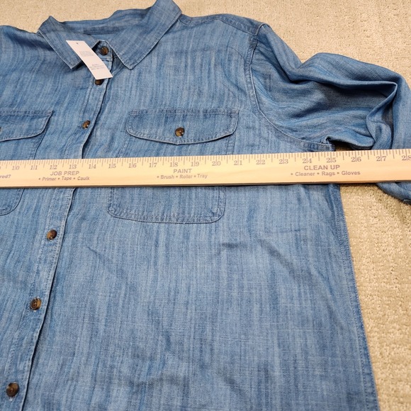 Lands End Shirt Women XL Chambray Blue Indigo Tencel Soft Button Up NEW - Picture 4 of 8